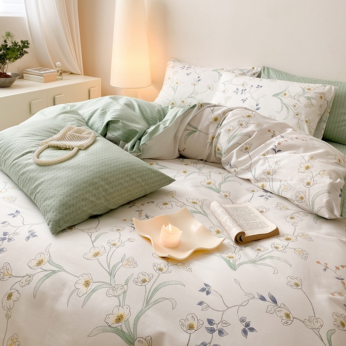 91家纺网 家纺一手货源 找家纺 宜家坊 2024新款全棉喷气13070小清新印花四件套-拍摄一 沁园春