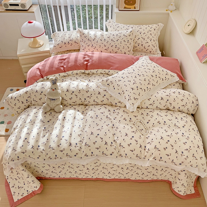 91家纺网 家纺一手货源 找家纺 羽爱家纺 2024新款A类双层纱棉花芯床盖套件 芳香