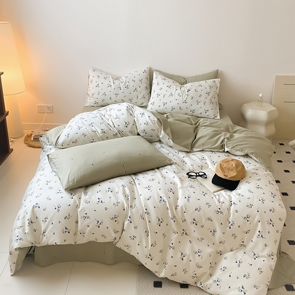 91家纺网 家纺一手货源 找家纺 （总）宜家坊 2024新款全棉喷气13070小清新印花四件套-拍摄一