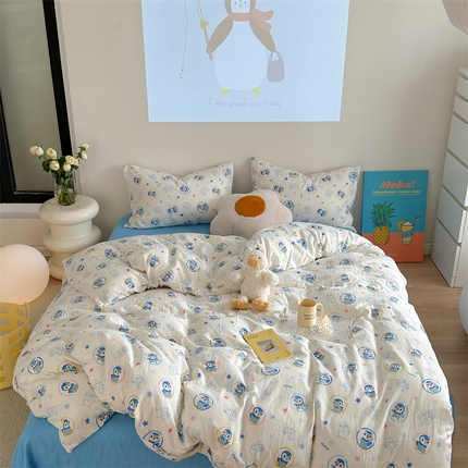 91家纺网 家纺一手货源 找家纺 时年 2024新款全棉双层纱四件套-宝可梦系列 可爱波加曼