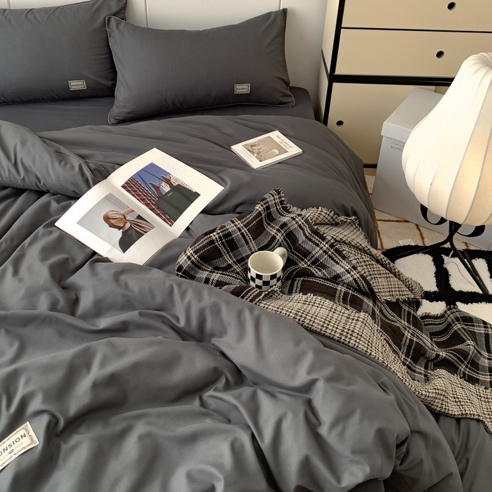 91家纺网 家纺一手货源 找家纺 蓝淋 2024新春款日式简约婴儿可以啃咬的超柔混搭水洗棉四件套 深灰