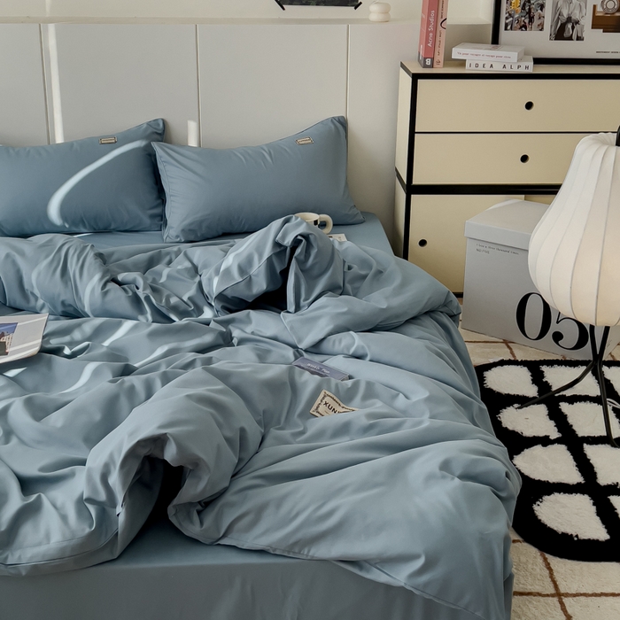 91家纺网 家纺一手货源 找家纺 蓝淋 2024新春款日式简约婴儿可以啃咬的超柔混搭水洗棉四件套 墨蓝