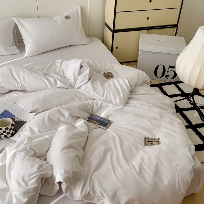 91家纺网 家纺一手货源 找家纺 蓝淋 2024新春款日式简约婴儿可以啃咬的超柔混搭水洗棉四件套 米白