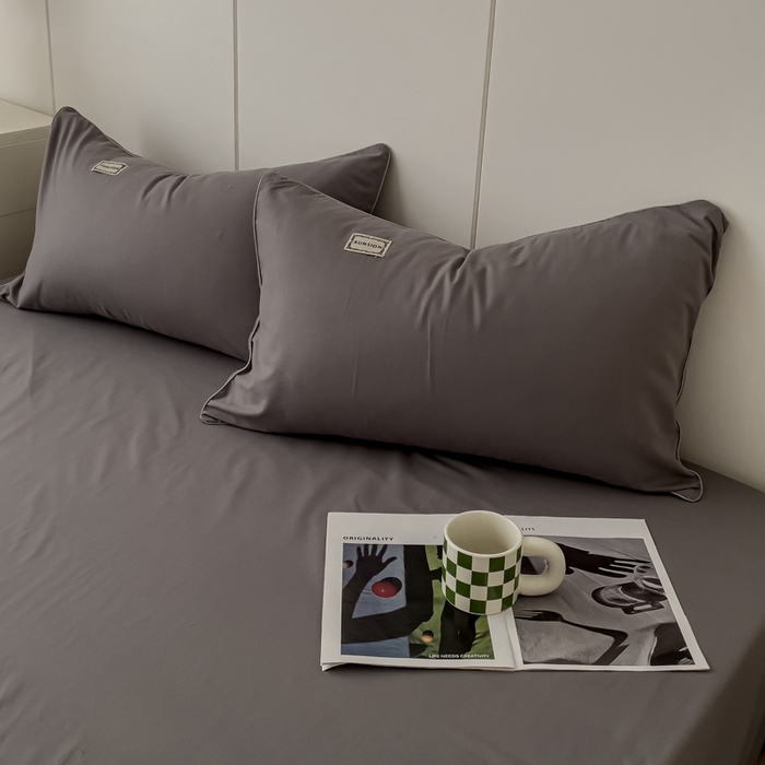 91家纺网 家纺一手货源 找家纺 蓝淋 2024新春款日式简约婴儿可以啃咬的超柔混搭水洗棉四件套 浅灰