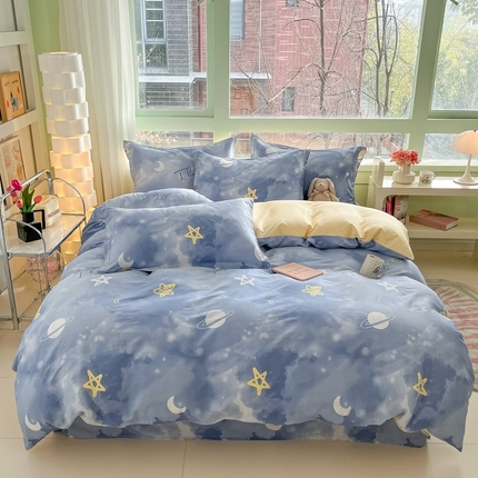 91家纺网 家纺一手货源 找家纺 菲梵家纺 2025新款喷气小清新全棉印花单品被套（预留缩水） 闪耀星空