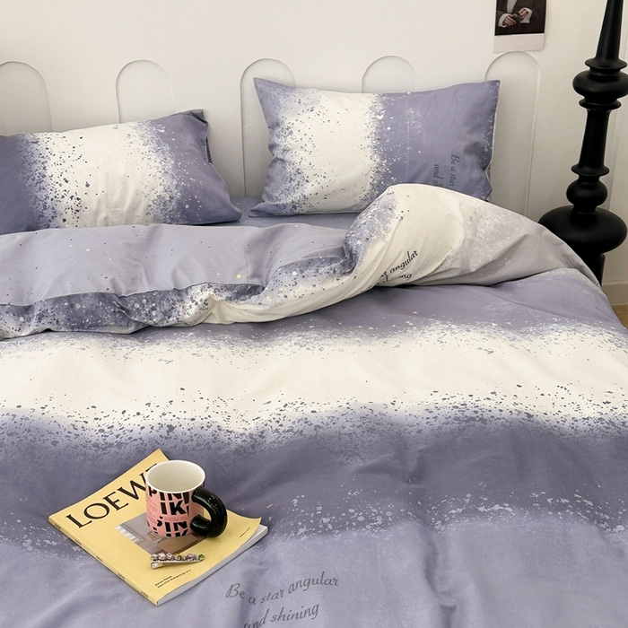 91家纺网 家纺一手货源 找家纺 昔可家纺 2024新款全棉印花星河渐变系列四件套 蓝灰星河