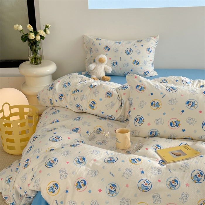 91家纺网 家纺一手货源 找家纺 时年 2024新款全棉双层纱四件套-宝可梦系列 可爱波加曼