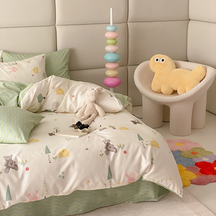 91家纺网 家纺一手货源 找家纺 宜家坊 2024新款全棉喷气13070小清新印花四件套-拍摄一 秘森茶话会