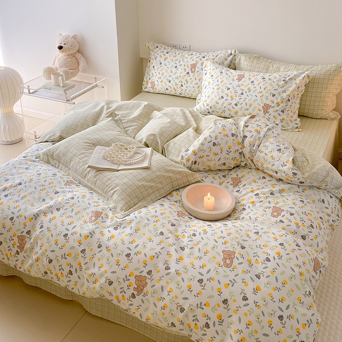 91家纺网 家纺一手货源 找家纺 宜家坊 2024新款全棉喷气13070小清新印花四件套-拍摄一 朵朵熊