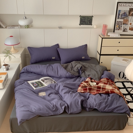 蓝淋 2024新春款日式简约婴儿可以啃咬的超柔混搭水洗棉四件套 深色青+深灰