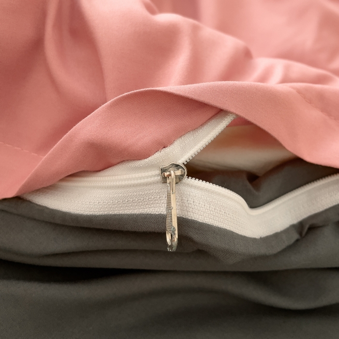 91家纺网 家纺一手货源 找家纺 蓝淋 2024新春款日式简约婴儿可以啃咬的超柔混搭水洗棉四件套 豆沙+深灰