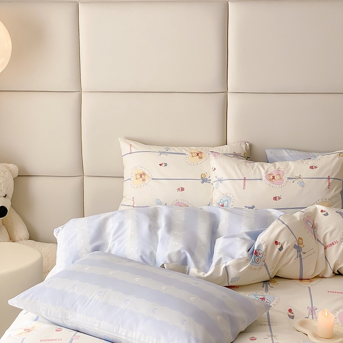 91家纺网 家纺一手货源 找家纺 宜家坊 2024新款全棉喷气13070小清新印花四件套-拍摄一 熊美眉