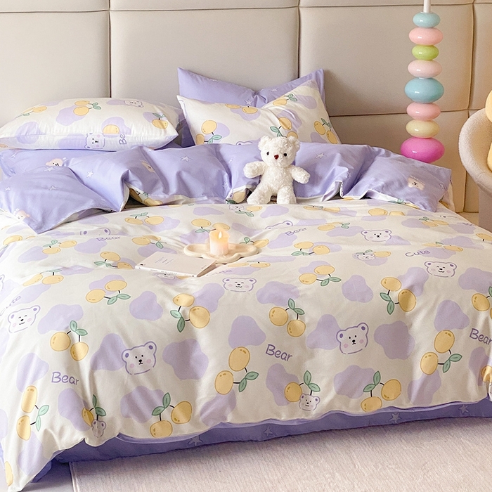 91家纺网 家纺一手货源 找家纺 宜家坊 2024新款全棉喷气13070小清新印花四件套-拍摄一 熊噜噜爱果子