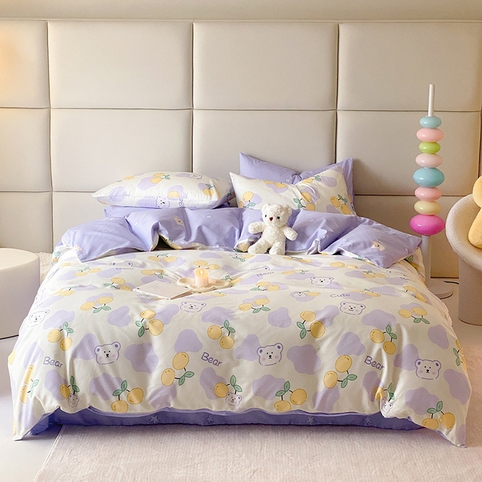 91家纺网 家纺一手货源 找家纺 宜家坊 2024新款全棉喷气13070小清新印花四件套-拍摄一 熊噜噜爱果子