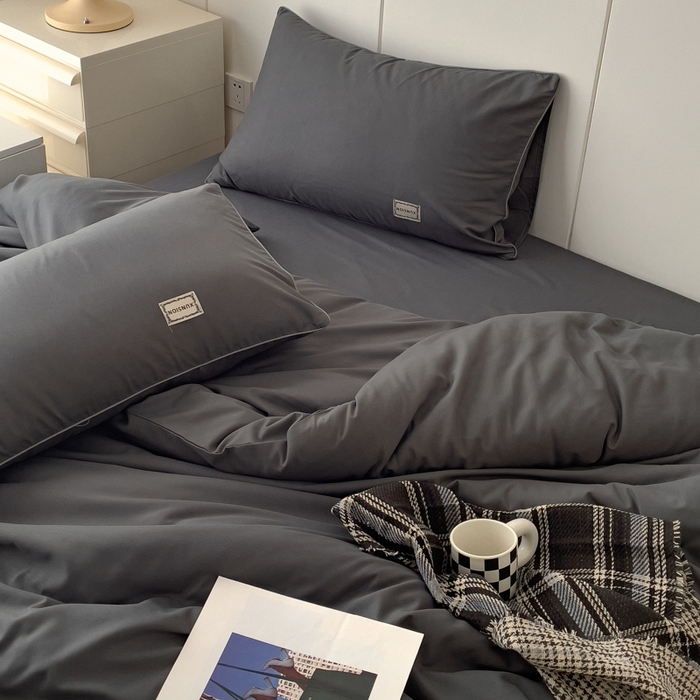 91家纺网 家纺一手货源 找家纺 蓝淋 2024新春款日式简约婴儿可以啃咬的超柔混搭水洗棉四件套 深灰