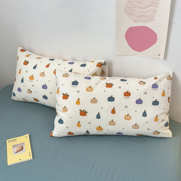 91家纺网 家纺一手货源 找家纺 优彩 2025新款全棉双层纱四件套 南瓜派