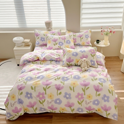 91家纺网 家纺一手货源 找家纺 舒居家纺 2024新款全棉床盖款四件套 花韵加州