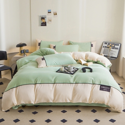 91家纺网 家纺一手货源 找家纺 （总）麦空 2025新款亲肤磨毛水洗棉刺绣四件套-曲奇