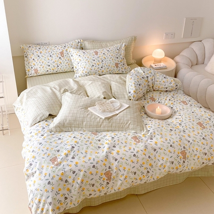 91家纺网 家纺一手货源 找家纺 （总）宜家坊 2024新款全棉喷气13070小清新印花四件套-拍摄一