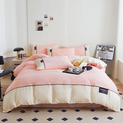 91家纺网 家纺一手货源 找家纺 （总）麦空 2025新款亲肤磨毛水洗棉刺绣四件套-曲奇