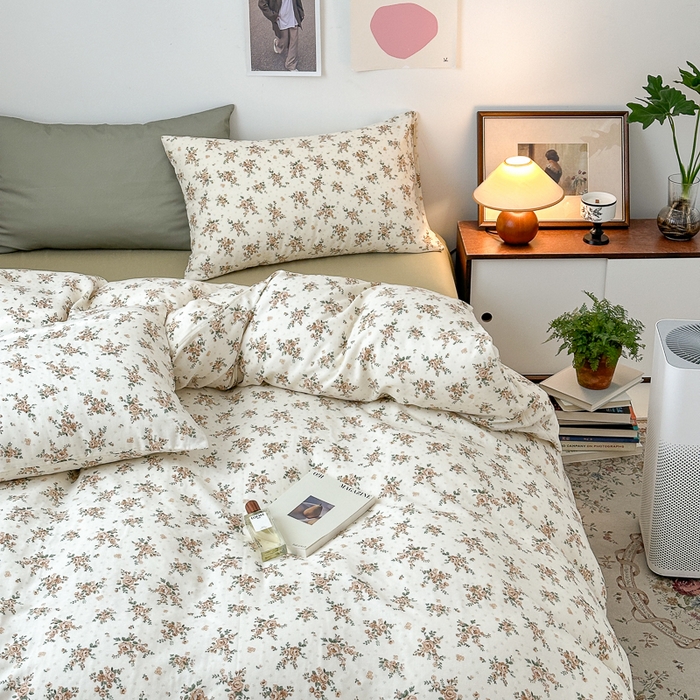 91家纺网 家纺一手货源 找家纺 优彩 2025新款全棉双层纱四件套 萝蔓