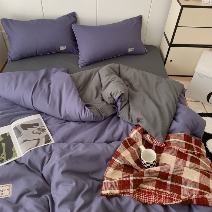 91家纺网 家纺一手货源 找家纺 蓝淋 2024新春款日式简约婴儿可以啃咬的超柔混搭水洗棉四件套 深色青+深灰