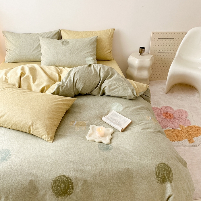 91家纺网 家纺一手货源 找家纺 宜家坊 2024新款全棉喷气13070小清新印花四件套-拍摄一 线条小狗