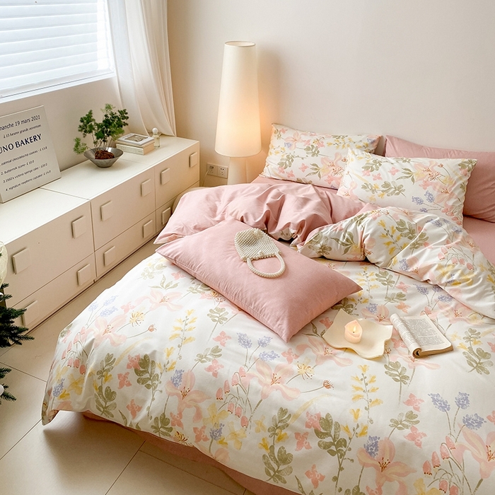 91家纺网 家纺一手货源 找家纺 宜家坊 2024新款全棉喷气13070小清新印花四件套-拍摄一 浮春绘