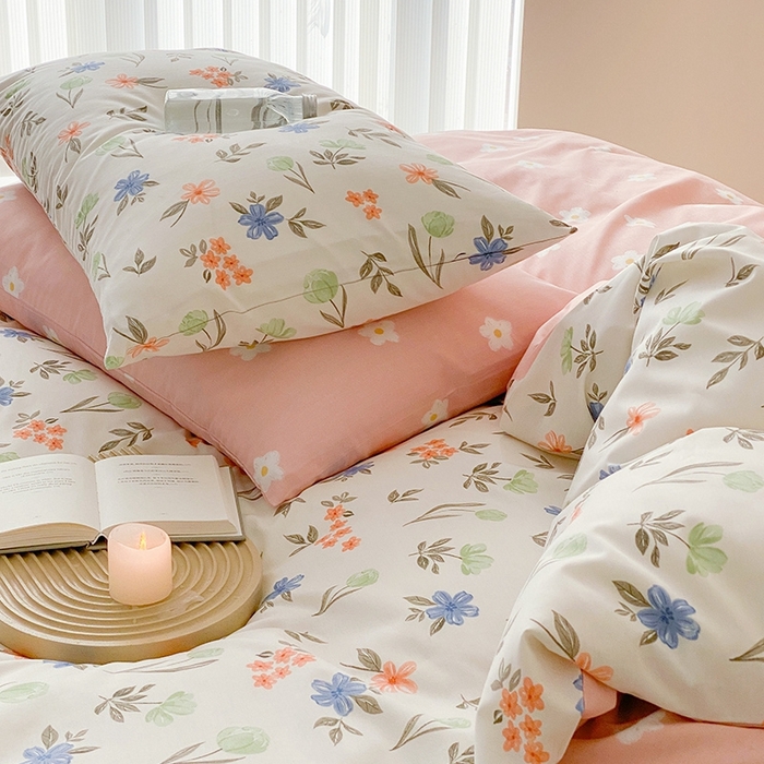 91家纺网 家纺一手货源 找家纺 （总）宜家坊 2024新款全棉喷气13070小清新印花四件套-拍摄一