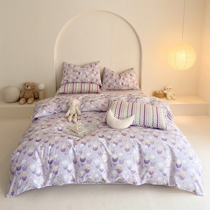 91家纺网 家纺一手货源 找家纺 （总）宜家坊 2024新款全棉喷气13070小清新印花四件套-拍摄一