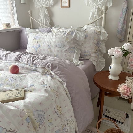 91家纺网 家纺一手货源 找家纺 恋恋三季 2024新款春季限定40支数码花边四件套少女心系列 冰淇淋软熊