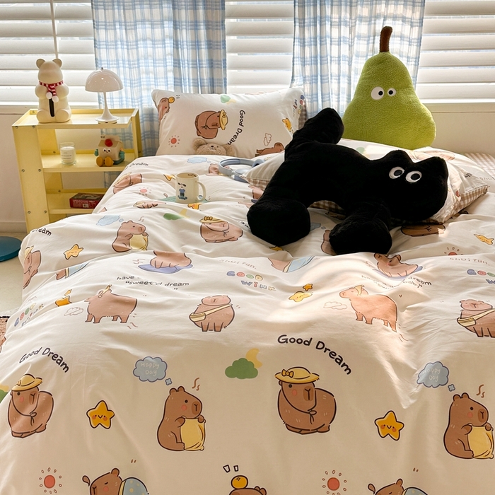 91家纺网 家纺一手货源 找家纺 昔可家纺 2024新款全棉卡通印花系列四件套 卡皮日常