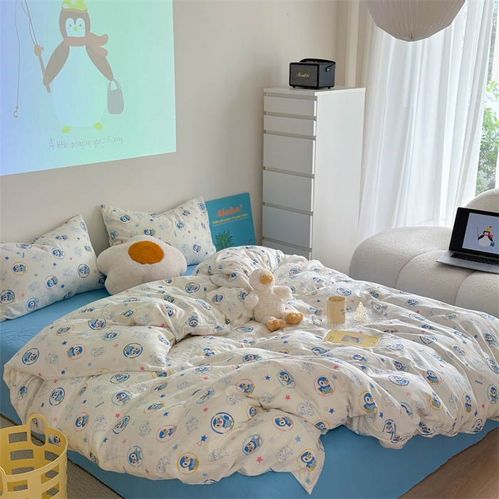 91家纺网 家纺一手货源 找家纺 时年 2024新款全棉双层纱四件套-宝可梦系列 可爱波加曼