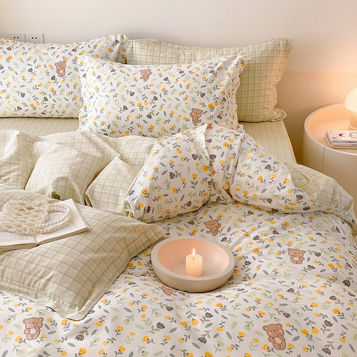 91家纺网 家纺一手货源 找家纺 宜家坊 2024新款全棉喷气13070小清新印花四件套-拍摄一 朵朵熊