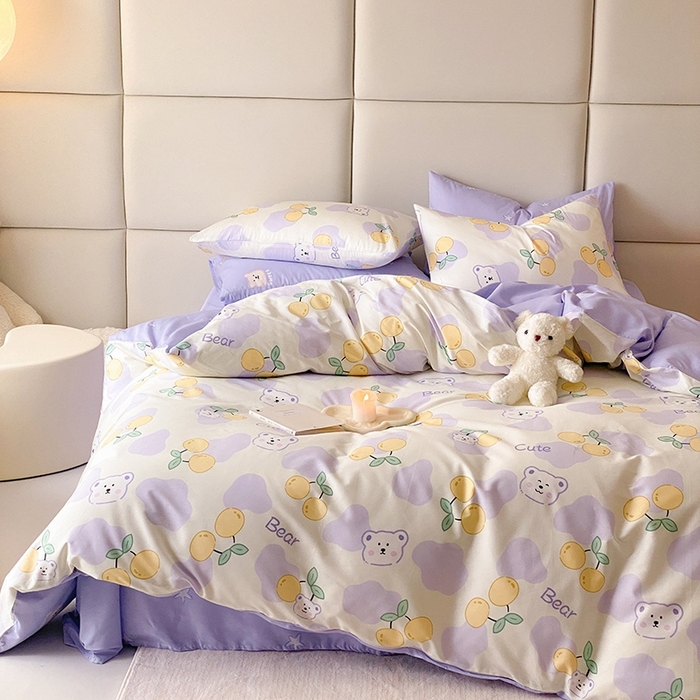 91家纺网 家纺一手货源 找家纺 宜家坊 2024新款全棉喷气13070小清新印花四件套-拍摄一 熊噜噜爱果子