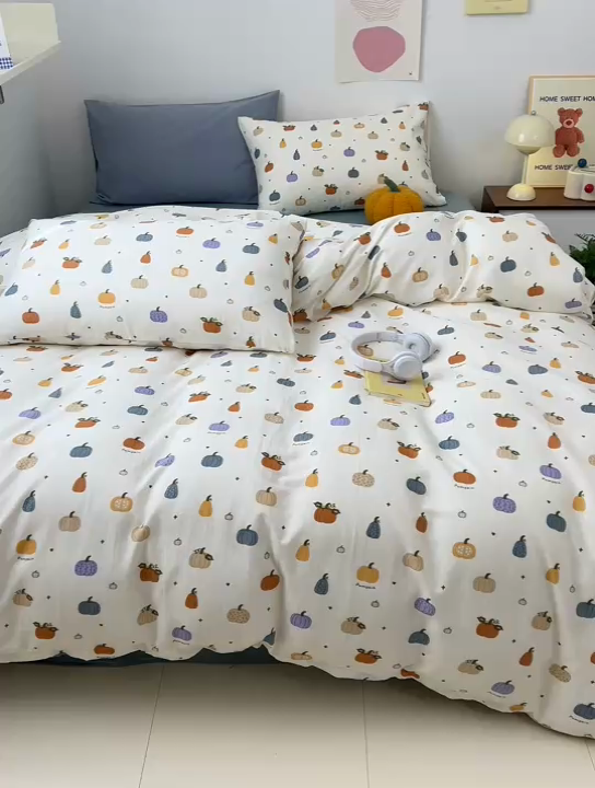 91家纺网 家纺一手货源 找家纺 优彩 2025新款全棉双层纱四件套 南瓜派