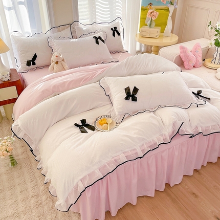 91家纺网 家纺一手货源 找家纺 （总）逸尚阁 2024新款水洗磨毛浪漫花边四件套-梦恋