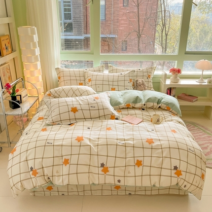 91家纺网 家纺一手货源 找家纺 菲梵家纺 2025新款喷气小清新全棉印花单品被套（预留缩水） 星星日记