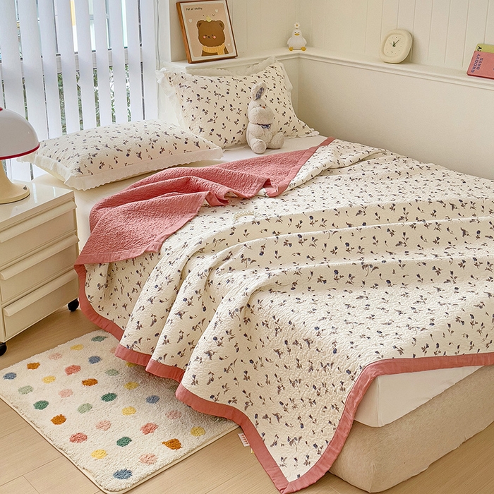 91家纺网 家纺一手货源 找家纺 羽爱家纺 2024新款A类双层纱棉花芯床盖套件 芳香