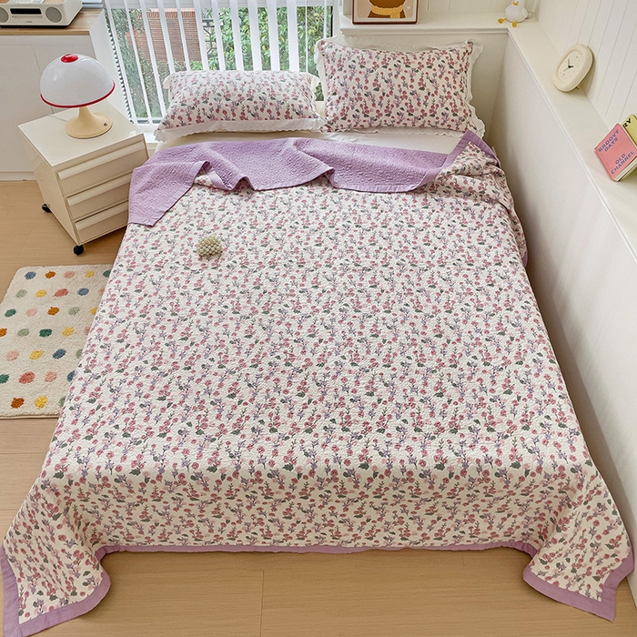 91家纺网 家纺一手货源 找家纺 羽爱家纺 2024新款A类双层纱棉花芯床盖套件 繁花