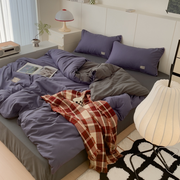 91家纺网 家纺一手货源 找家纺 蓝淋 2024新春款日式简约婴儿可以啃咬的超柔混搭水洗棉四件套 深色青+深灰