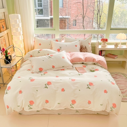 91家纺网 家纺一手货源 找家纺 菲梵家纺 2025新款喷气小清新全棉印花单品被套（预留缩水） 花洒玫瑰