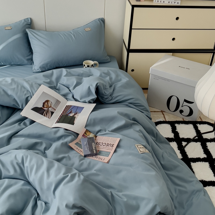 91家纺网 家纺一手货源 找家纺 蓝淋 2024新春款日式简约婴儿可以啃咬的超柔混搭水洗棉四件套 墨蓝