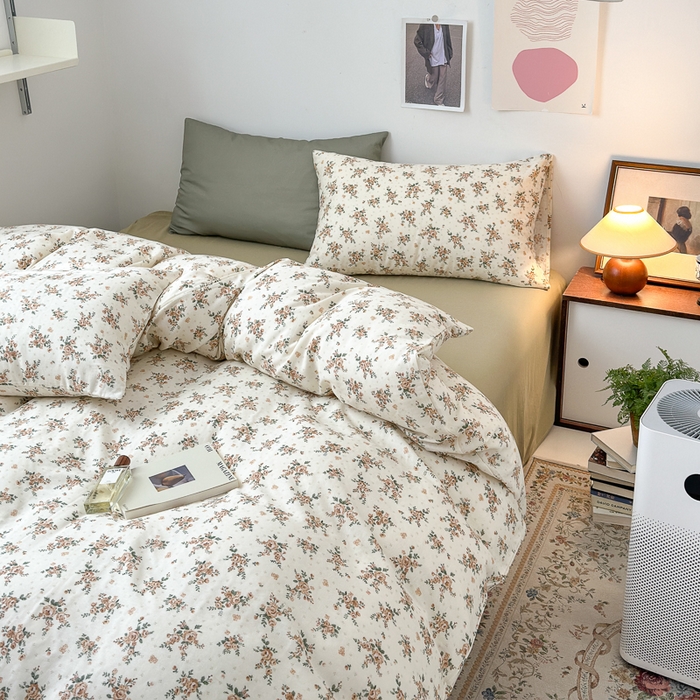 91家纺网 家纺一手货源 找家纺 优彩 2025新款全棉双层纱四件套 萝蔓