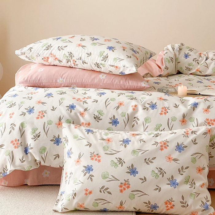 91家纺网 家纺一手货源 找家纺 （总）宜家坊 2024新款全棉喷气13070小清新印花四件套-拍摄一