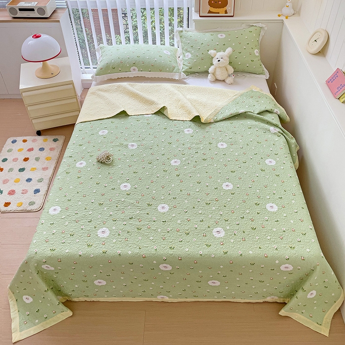 91家纺网 家纺一手货源 找家纺 羽爱家纺 2024新款A类双层纱棉花芯床盖套件 小绵羊