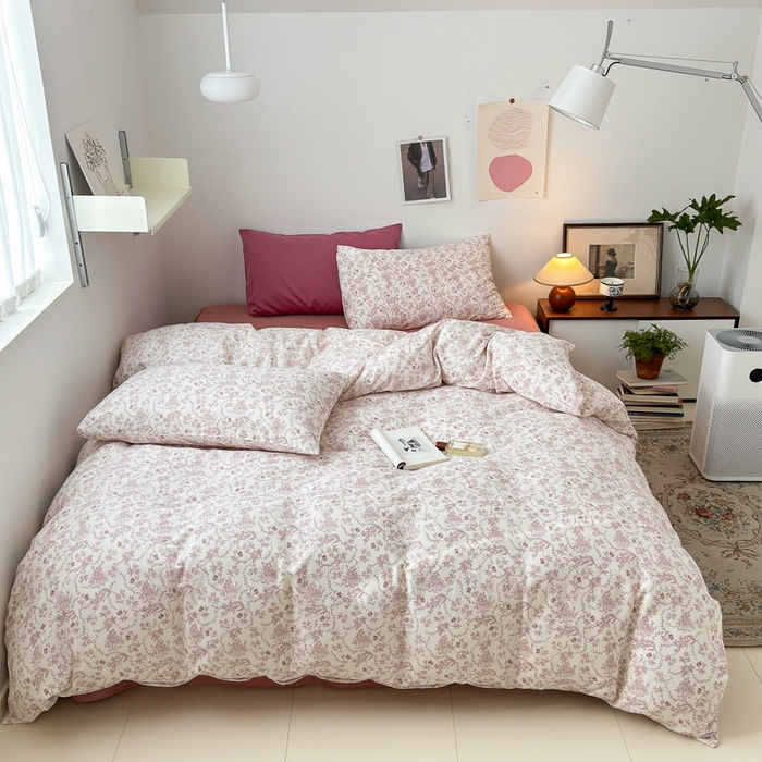 91家纺网 家纺一手货源 找家纺 优彩 2025新款全棉双层纱四件套 落山秋