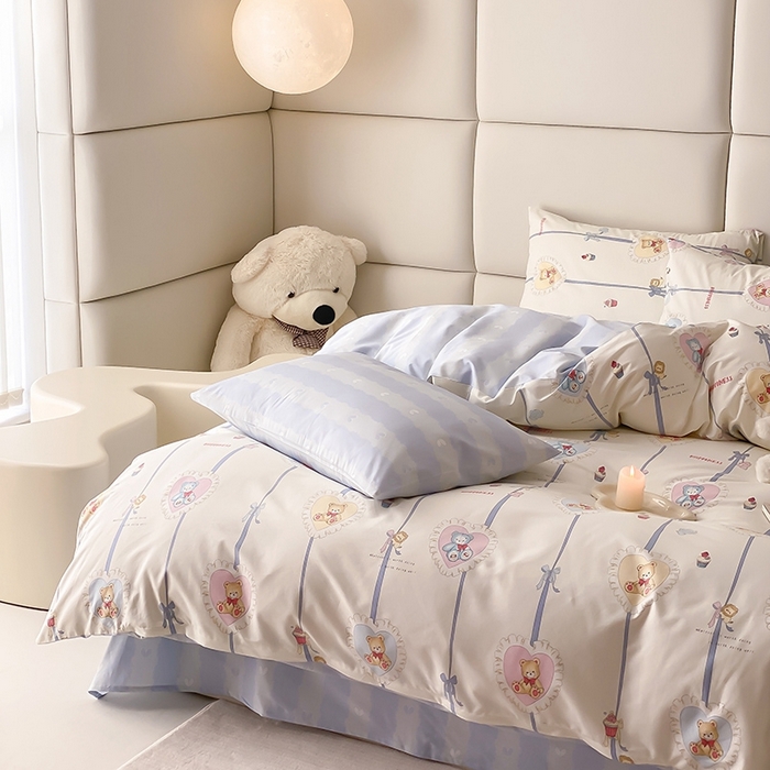 91家纺网 家纺一手货源 找家纺 宜家坊 2024新款全棉喷气13070小清新印花四件套-拍摄一 熊美眉