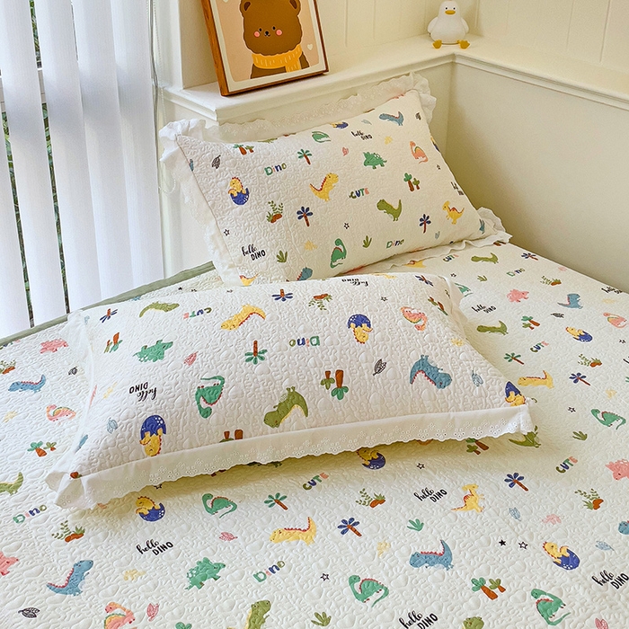 91家纺网 家纺一手货源 找家纺 羽爱家纺 2024新款双层纱棉花芯床盖套件 恐龙园