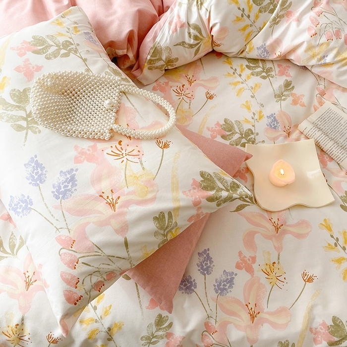 91家纺网 家纺一手货源 找家纺 宜家坊 2024新款全棉喷气13070小清新印花四件套-拍摄一 浮春绘